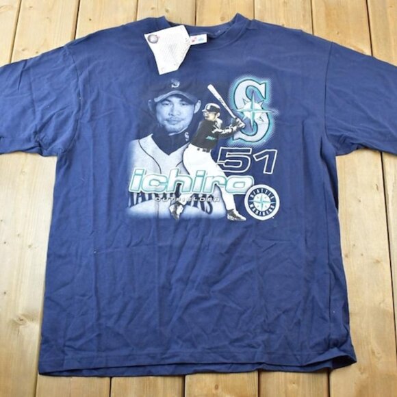 Tops - 19 Deadstock Seattle Mariners Ichiro 51 MLB T Made In USA shirt retro